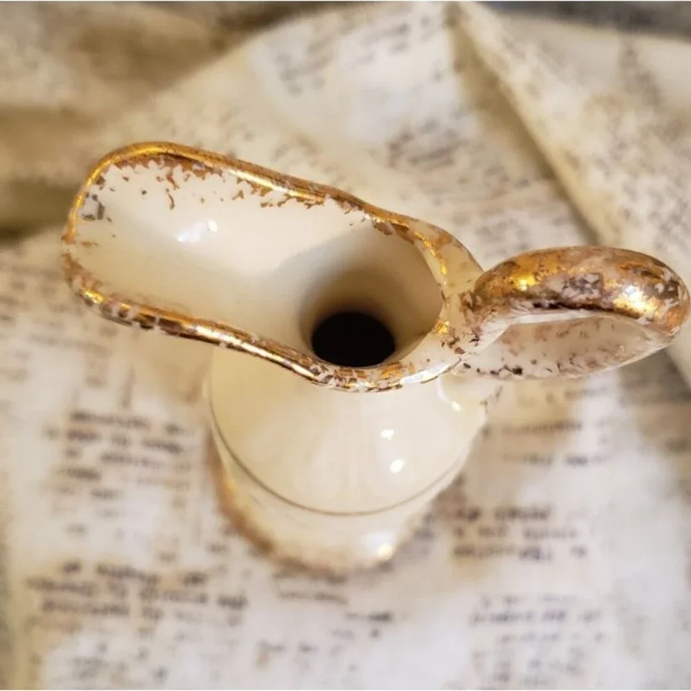 Elegant, Classic, Sophisticated  - Vintage Miniature White Pitcher w/ Gold Trim